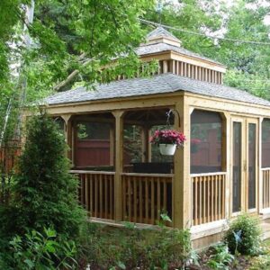 Casa de madera para jardín con diseño tipo cenador